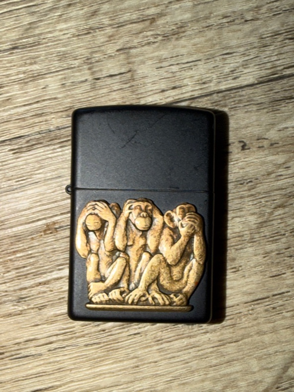 Black Lighter with Gold Three Wise Monkeys Design